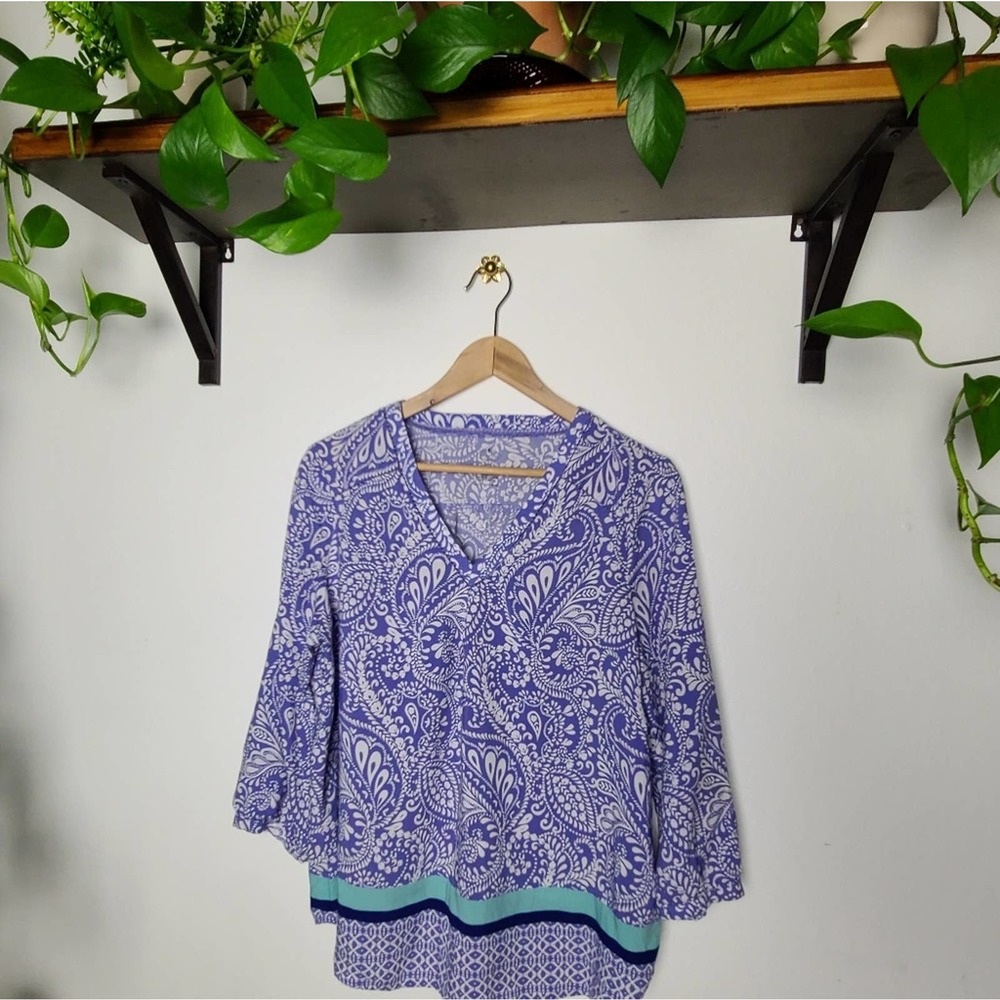 ST. JOHN'S BAY |  PAISLEY V-NECK BLOUSE | SIZE LARGE - Picture 2 of 8